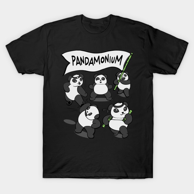 Pandamonium - Funny panda bear T-Shirt by dennex85